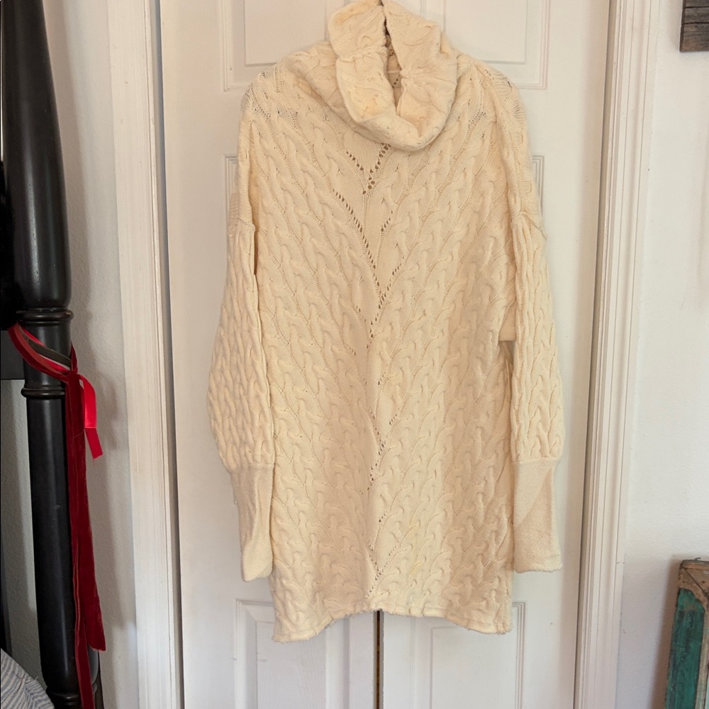 Free People Cream Cable Knit Turtleneck Sweater